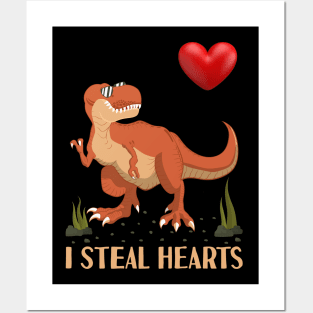 I Steal Hearts Valentines Day Trex Dinosaur Posters and Art